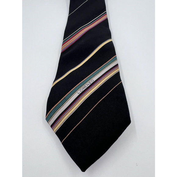 Vtg David Lawrence Silk Tie Black Brown Stripes Men Necktie 56.5 x 3.1/8 Skinny - Picture 2 of 5